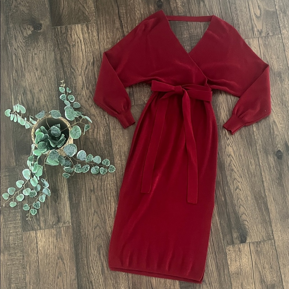 NWOT VamJump Batwing Sleeve Wrap Style Sweater Dress in Red